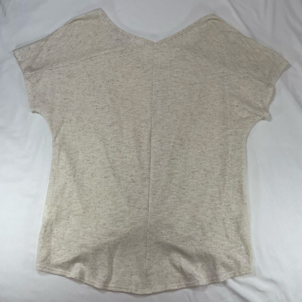 Nouvida Twist Front Linen Blend Top Cream Beige Large Women's Made in USA - Picture 2 of 6